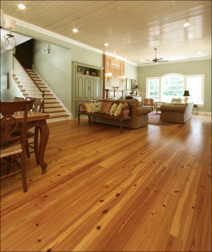 Antique Reclaimed Heart Pine Select grade flooring in a new Southern home.