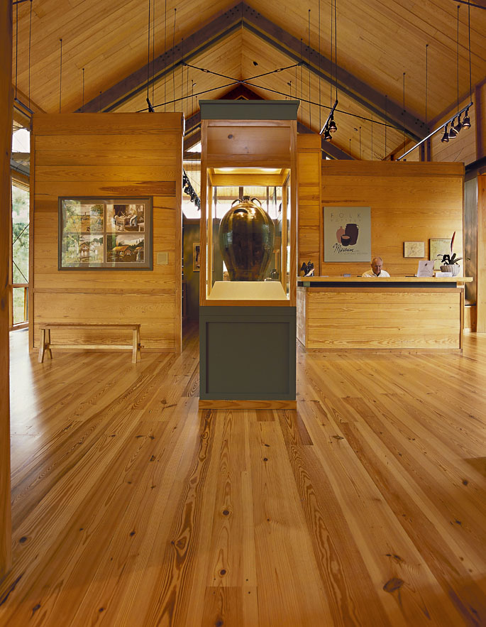 Heart Pine Select grade solid wood flooring in a museum