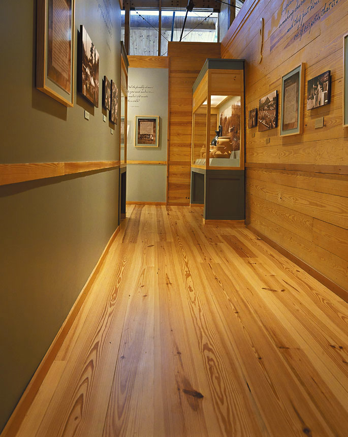 Heart Pine Select grade solid wood flooring in a museum